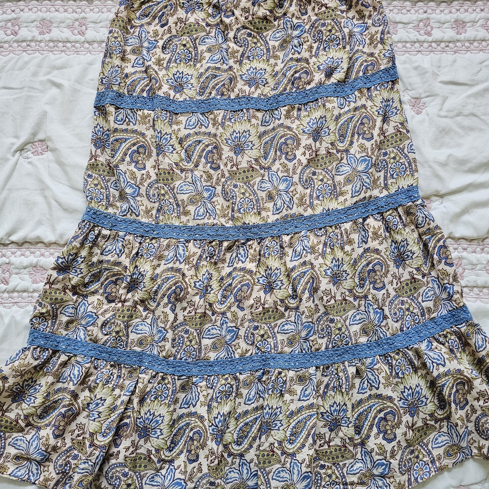 dressbarn Blue and Brown Tiered A-line Midi Skirt